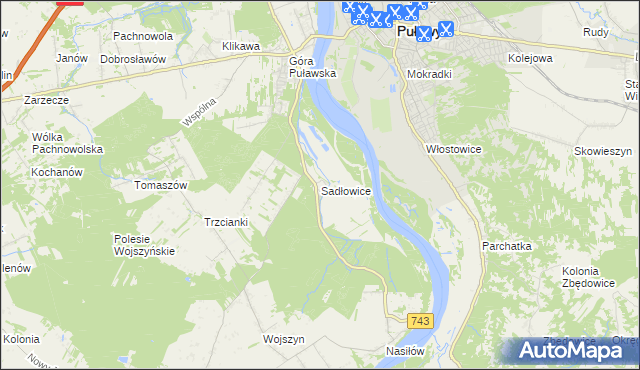 mapa Sadłowice gmina Puławy, Sadłowice gmina Puławy na mapie Targeo