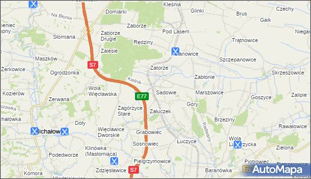 mapa Sadowie gmina Kocmyrzów-Luborzyca, Sadowie gmina Kocmyrzów-Luborzyca na mapie Targeo