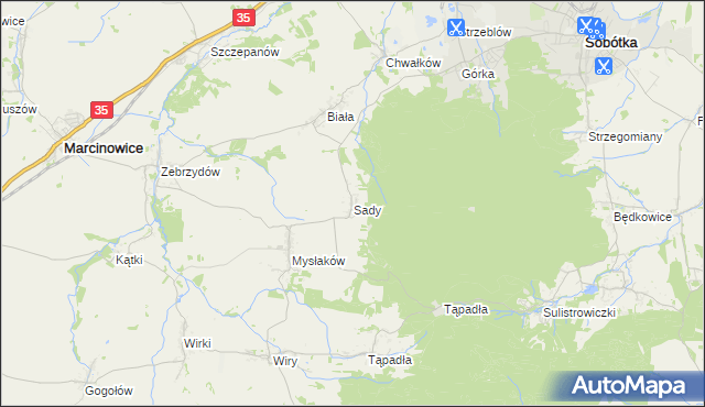 mapa Sady gmina Marcinowice, Sady gmina Marcinowice na mapie Targeo