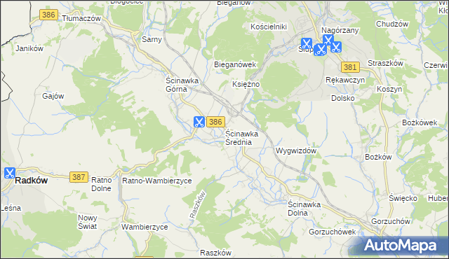mapa Ścinawka Średnia, Ścinawka Średnia na mapie Targeo