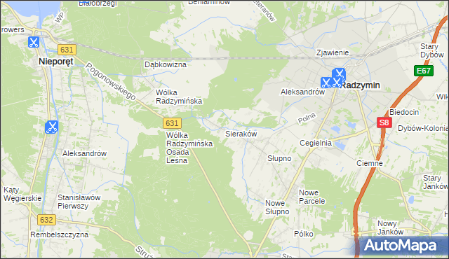 mapa Sieraków gmina Radzymin, Sieraków gmina Radzymin na mapie Targeo
