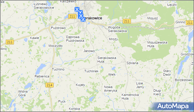 mapa Sierakowska Huta, Sierakowska Huta na mapie Targeo