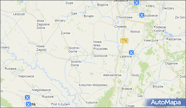 mapa Skorocice, Skorocice na mapie Targeo