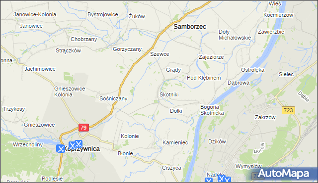 mapa Skotniki gmina Samborzec, Skotniki gmina Samborzec na mapie Targeo