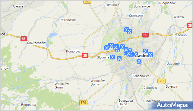 mapa Słotwina gmina Świdnica, Słotwina gmina Świdnica na mapie Targeo