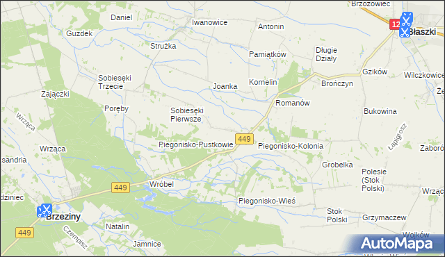 mapa Sobiesęki gmina Brzeziny, Sobiesęki gmina Brzeziny na mapie Targeo