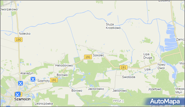 mapa Sokolec gmina Szamocin, Sokolec gmina Szamocin na mapie Targeo