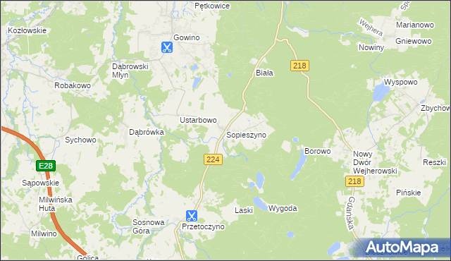 mapa Sopieszyno, Sopieszyno na mapie Targeo