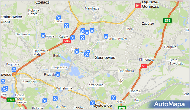 mapa Sosnowca, Sosnowiec na mapie Targeo