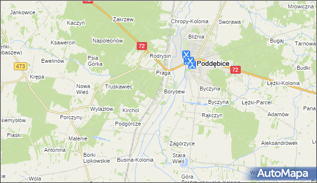 mapa Stacja Poddębice, Stacja Poddębice na mapie Targeo