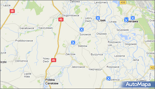 mapa Steblów gmina Cisek, Steblów gmina Cisek na mapie Targeo