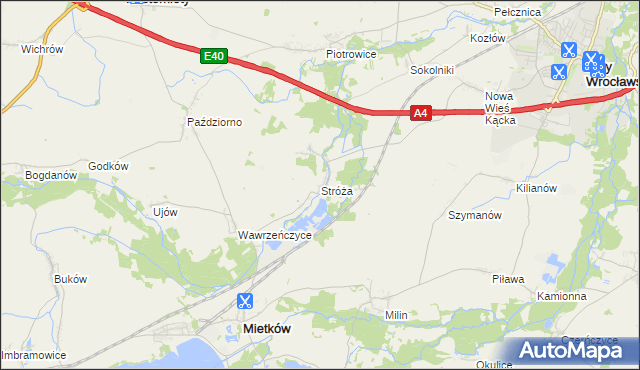 mapa Stróża gmina Mietków, Stróża gmina Mietków na mapie Targeo