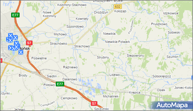mapa Strubiny gmina Płońsk, Strubiny gmina Płońsk na mapie Targeo