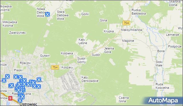 mapa Sudół gmina Bodzechów, Sudół gmina Bodzechów na mapie Targeo