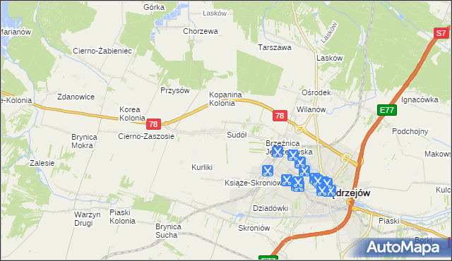 mapa Sudół gmina Jędrzejów, Sudół gmina Jędrzejów na mapie Targeo