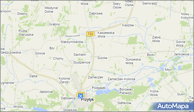 mapa Suków gmina Przytyk, Suków gmina Przytyk na mapie Targeo