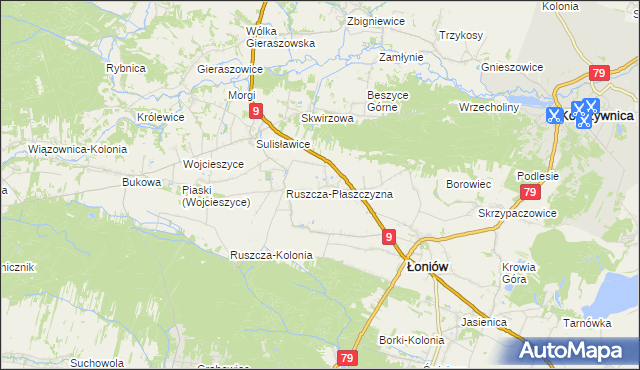mapa Suliszów gmina Łoniów, Suliszów gmina Łoniów na mapie Targeo