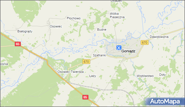 mapa Szafranki gmina Goniądz, Szafranki gmina Goniądz na mapie Targeo