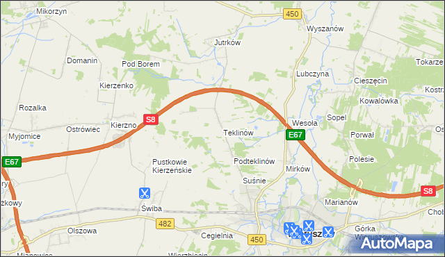 mapa Teklinów gmina Wieruszów, Teklinów gmina Wieruszów na mapie Targeo