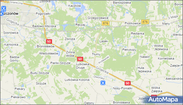 mapa Tłumy gmina Mszczonów, Tłumy gmina Mszczonów na mapie Targeo