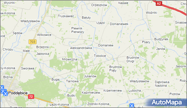 mapa Tobolice gmina Dalików, Tobolice gmina Dalików na mapie Targeo