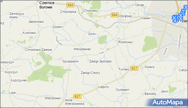 mapa Toki gmina Czernice Borowe, Toki gmina Czernice Borowe na mapie Targeo