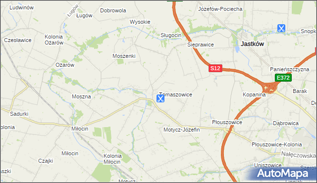 mapa Tomaszowice gmina Jastków, Tomaszowice gmina Jastków na mapie Targeo