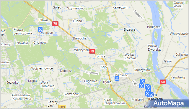 mapa Tomice gmina Góra Kalwaria, Tomice gmina Góra Kalwaria na mapie Targeo