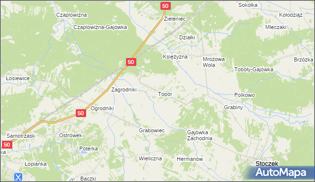 mapa Topór gmina Stoczek, Topór gmina Stoczek na mapie Targeo