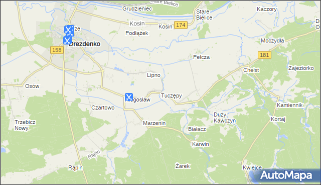mapa Tuczępy gmina Drezdenko, Tuczępy gmina Drezdenko na mapie Targeo