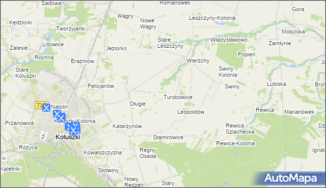mapa Turobowice gmina Koluszki, Turobowice gmina Koluszki na mapie Targeo