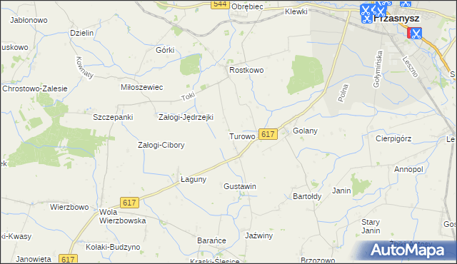 mapa Turowo gmina Czernice Borowe, Turowo gmina Czernice Borowe na mapie Targeo