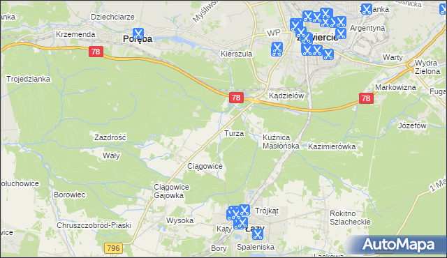 mapa Turza gmina Łazy, Turza gmina Łazy na mapie Targeo