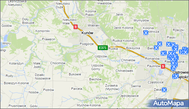 mapa Udziców, Udziców na mapie Targeo