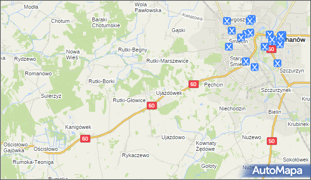 mapa Ujazdówek gmina Ciechanów, Ujazdówek gmina Ciechanów na mapie Targeo