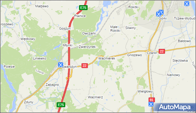 mapa Waćmierek, Waćmierek na mapie Targeo