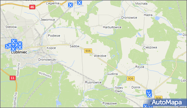 mapa Wierzbie gmina Koszęcin, Wierzbie gmina Koszęcin na mapie Targeo