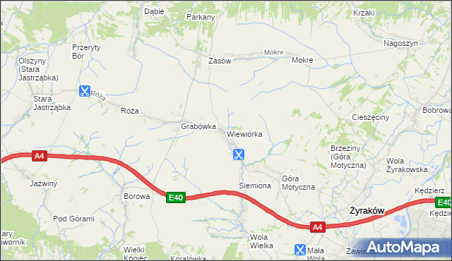 mapa Wiewiórka gmina Żyraków, Wiewiórka gmina Żyraków na mapie Targeo