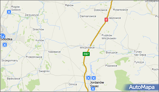 mapa Wilczkowice gmina Jordanów Śląski, Wilczkowice gmina Jordanów Śląski na mapie Targeo