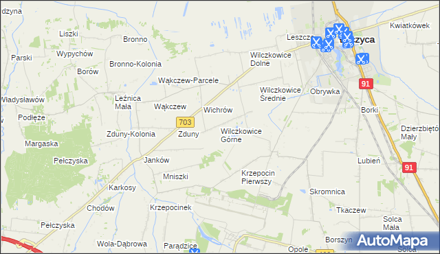 mapa Wilczkowice Górne gmina Łęczyca, Wilczkowice Górne gmina Łęczyca na mapie Targeo