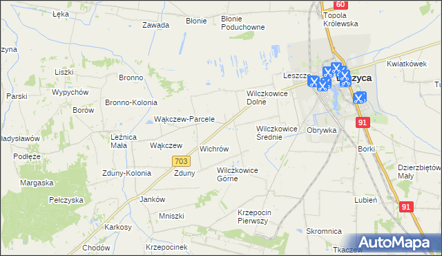mapa Wilczkowice nad Szosą, Wilczkowice nad Szosą na mapie Targeo