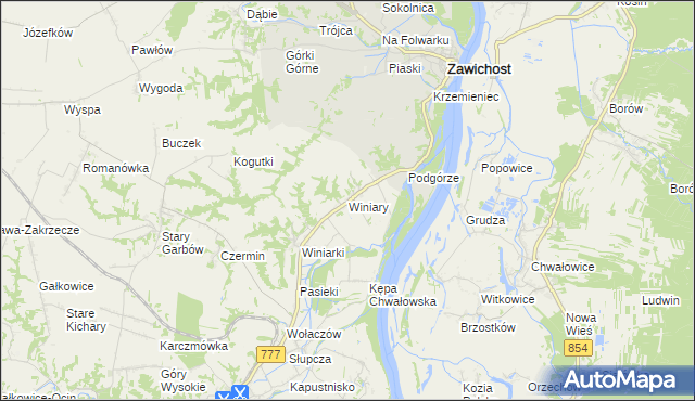 mapa Winiary gmina Dwikozy, Winiary gmina Dwikozy na mapie Targeo