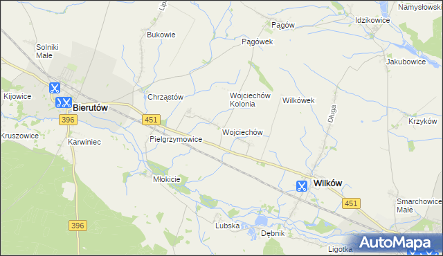 mapa Wojciechów gmina Wilków, Wojciechów gmina Wilków na mapie Targeo