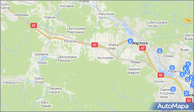 mapa Wymysłów gmina Wąchock, Wymysłów gmina Wąchock na mapie Targeo