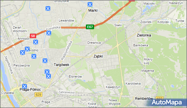 mapa Ząbki powiat wołomiński, Ząbki powiat wołomiński na mapie Targeo