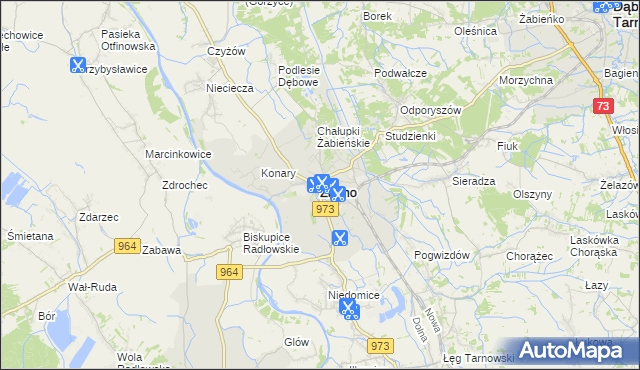 mapa Żabno powiat tarnowski, Żabno powiat tarnowski na mapie Targeo