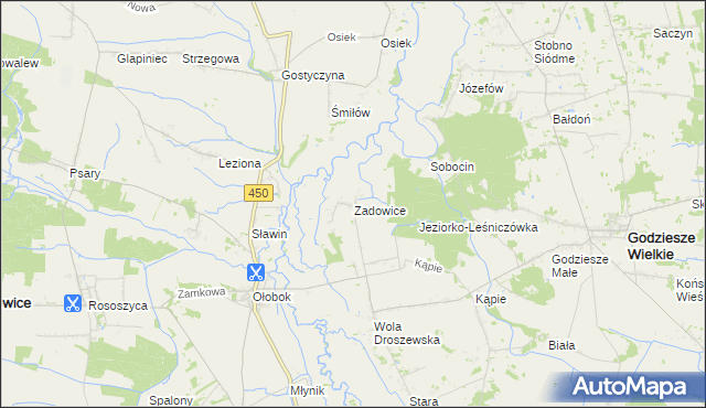 mapa Zadowice, Zadowice na mapie Targeo