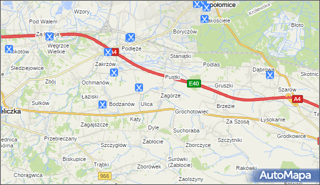 mapa Zagórze gmina Niepołomice, Zagórze gmina Niepołomice na mapie Targeo