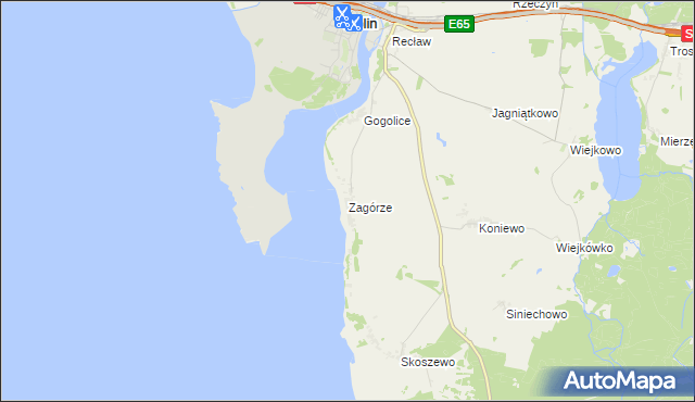mapa Zagórze gmina Wolin, Zagórze gmina Wolin na mapie Targeo