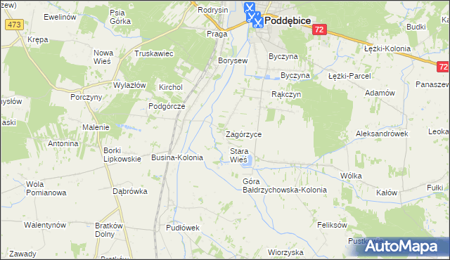 mapa Zagórzyce gmina Poddębice, Zagórzyce gmina Poddębice na mapie Targeo